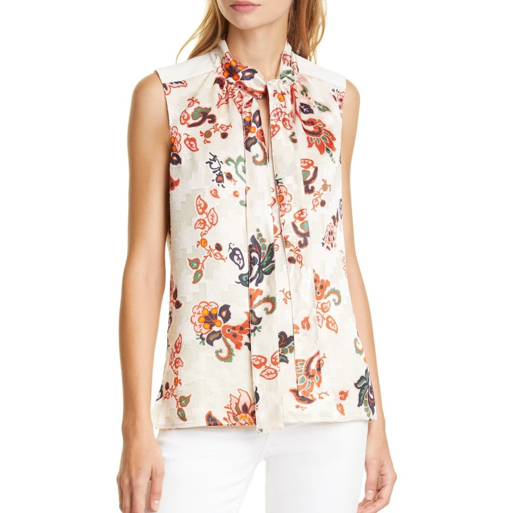 NWT Tory Burch Paisley Burnout Tie Top/ Blouse, Sleeveless